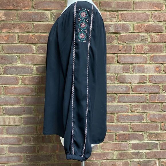 GB Black Sheer Embroidery Tie Front Blouse - Picture 4 of 6